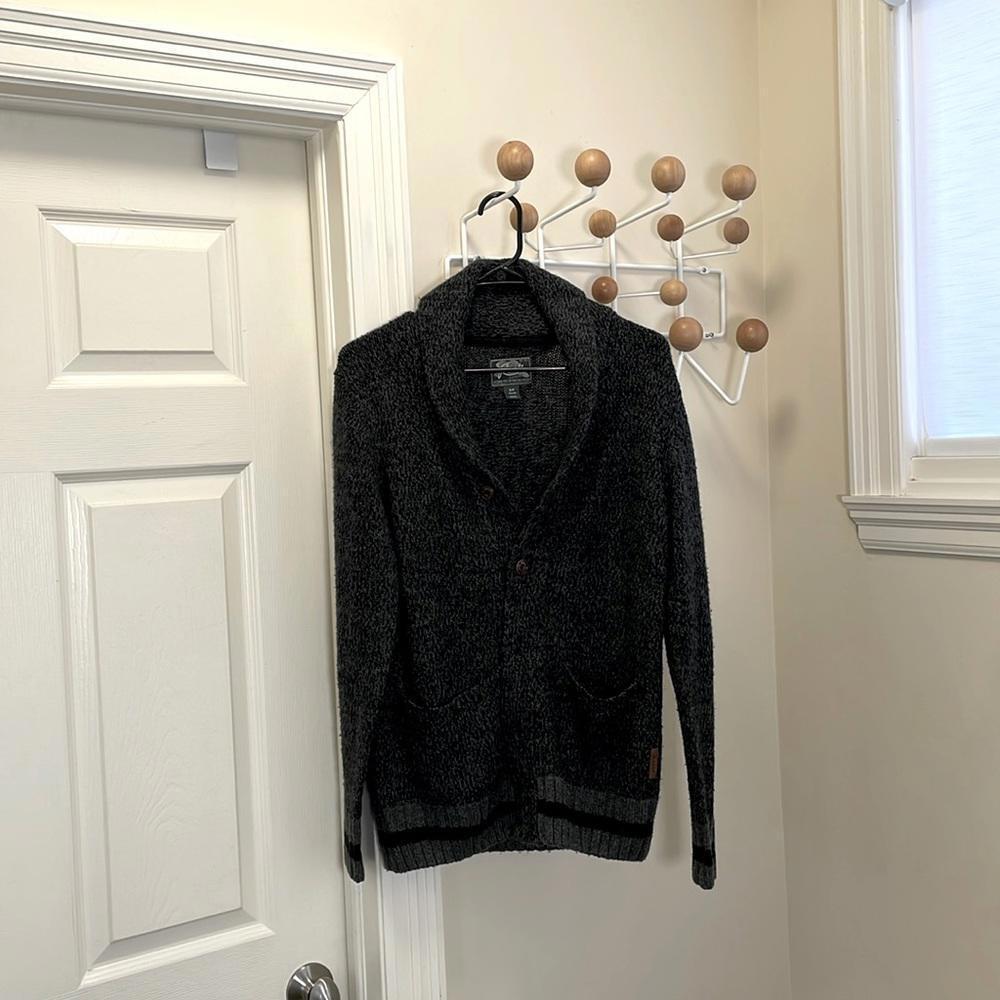 Roots - Classic Wool Blend Shawl Cardigan Sweater - Black / Grey - Small